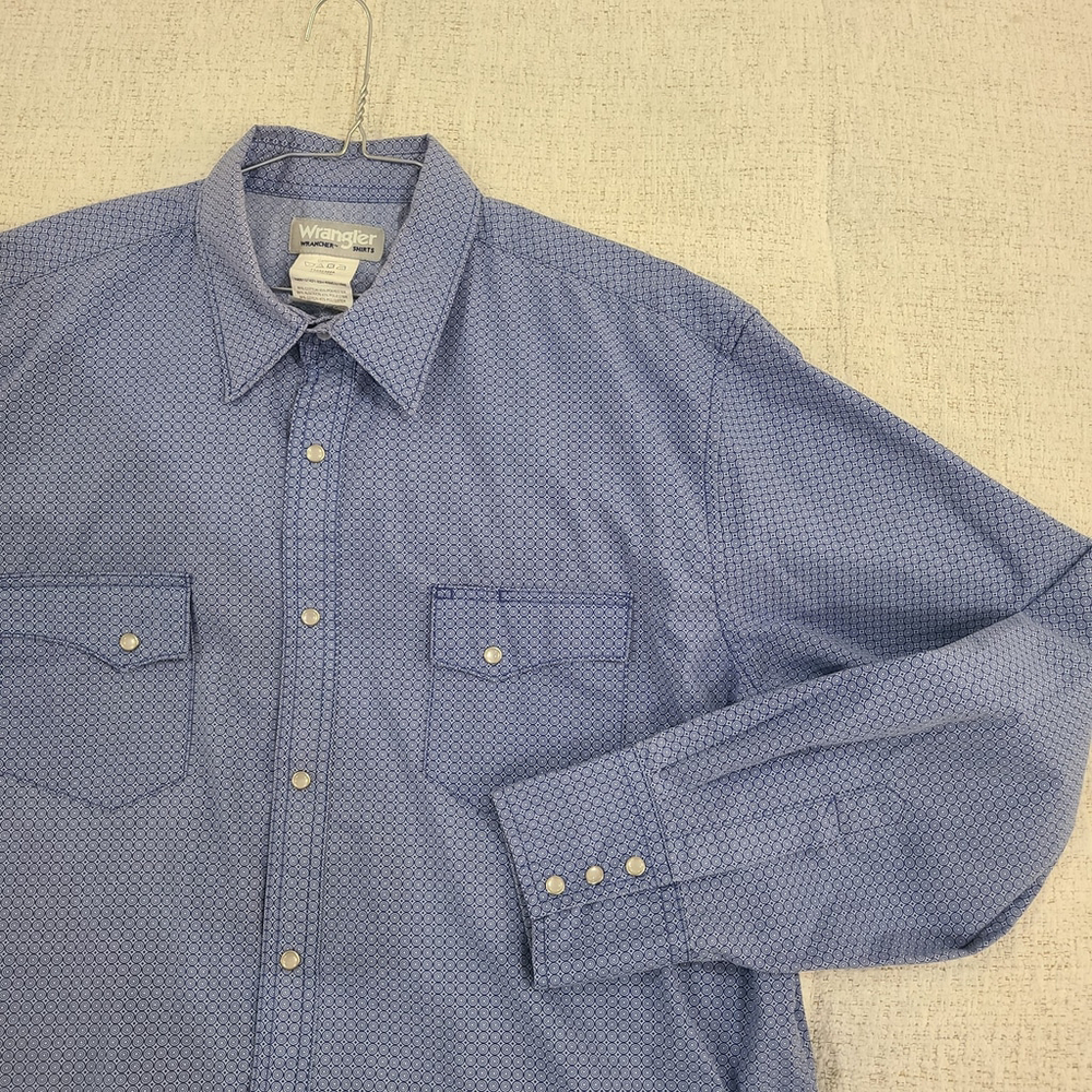 Wrangler WRANCHER Shirt Men's XL Blue Aztec Tribal Pearl Snap Southwestern